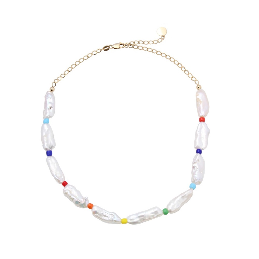 Genuine Freshwater Stick Pearl Colorful Beaded Rainbow Choker Necklace - Picture 4 of 5